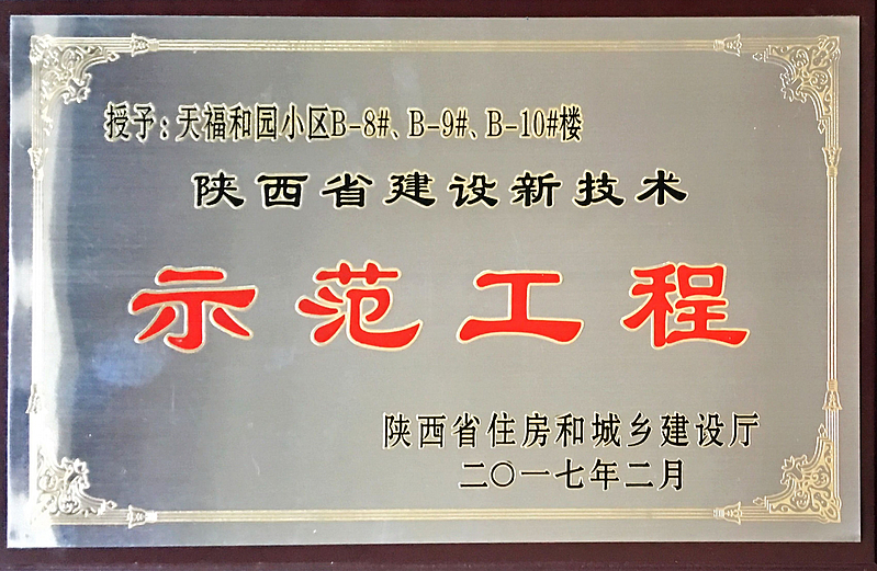 天福和園一期工程榮獲陝西省建設新技術示範工程